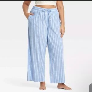 NewAuden Women's 2x Blue/White Striped Cotton Blend Pajama Pants